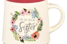 This delightful Sister Ceramic Coffee Mug with Clay Dipped Base will show your sister how much you appreciate her! The ceramic stoneware coffee mug would make a lovely Christmas or birthday gift as well as a thoughtful token of appreciation. On one side the sentiment I love that you’re my sister is encircled by a sweet floral wreath. On the reverse side, Scripture from Ecclesiastes 4:9 is embellished with small floral details. Two are better than one. A coordinating rich pink glaze accents the inner surface and rim. Your sister will appreciate the substantial feel of this mug as she holds it in her hands. The wide, flat handle will allow her to securely lock two fingers into it while she sips her favorite warm beverage. The wide base features an accent of exposed natural stoneware and provides extra stability while giving this mug its unique shape. Your sister will be touched by this loving expression of your thankfulness for her. Ceramic Mug Dipped Clay Base Microwave Safe Dishwasher Safe Freezer Safe Packaged in a Gift Box Capacity 14 fl oz (414 ml) Gift Box Dimensions: 4" x 5" x 4" (102 x 127 x 102 mm)