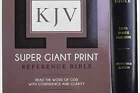 KJV Super Giant Print Reference Bible (Red Letter, Imitation Leather, Black) – June 1, 2017, by Hendrickson Publishers Read the Word of God with confidence and clarity! The brand-new King James Version Super Giant Print Reference Bible, with generous 17-point text size, is a readable choice for those who need a larger font. Competitive pricing and many excellent features set this beautiful Bible apart, and make it a welcome edition to Hendrickson’s KJV Bibles line. Features: 17-point text size Words of Jesus in red Family Tree page End-of-verse cross-references Dictionary and concordance of key words, people, places, and ideas Full-color maps Daily Bible Reading Plan Key Bible Promises Personal presentation page Miracles and parables of the Old and New Testaments Let the magnificent language of the King James Version―which has stood the test of time for over 400 years―stand firm in your heart.